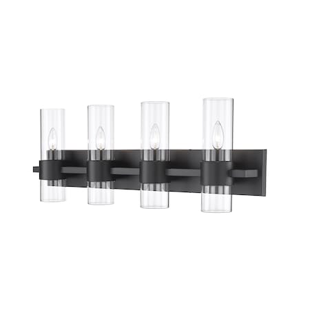 Z-Lite Lawson 4 Light Vanity, Matte Black & Clear 343-4V-MB